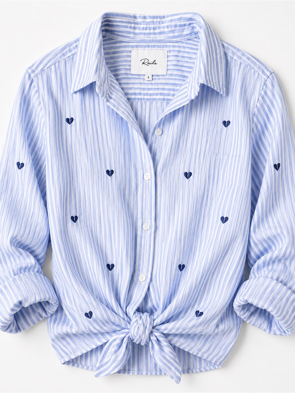 Rails Taylor Heart Embroidered Blue Stripe Button Down Shirt Small